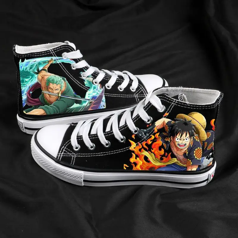 2023 New Anime One Piece Canvas Sneakers Casual Shoes Unisex Cartoon Luffy Roronoa Printing Comfortable Flat 11 - One Piece Shoes Store