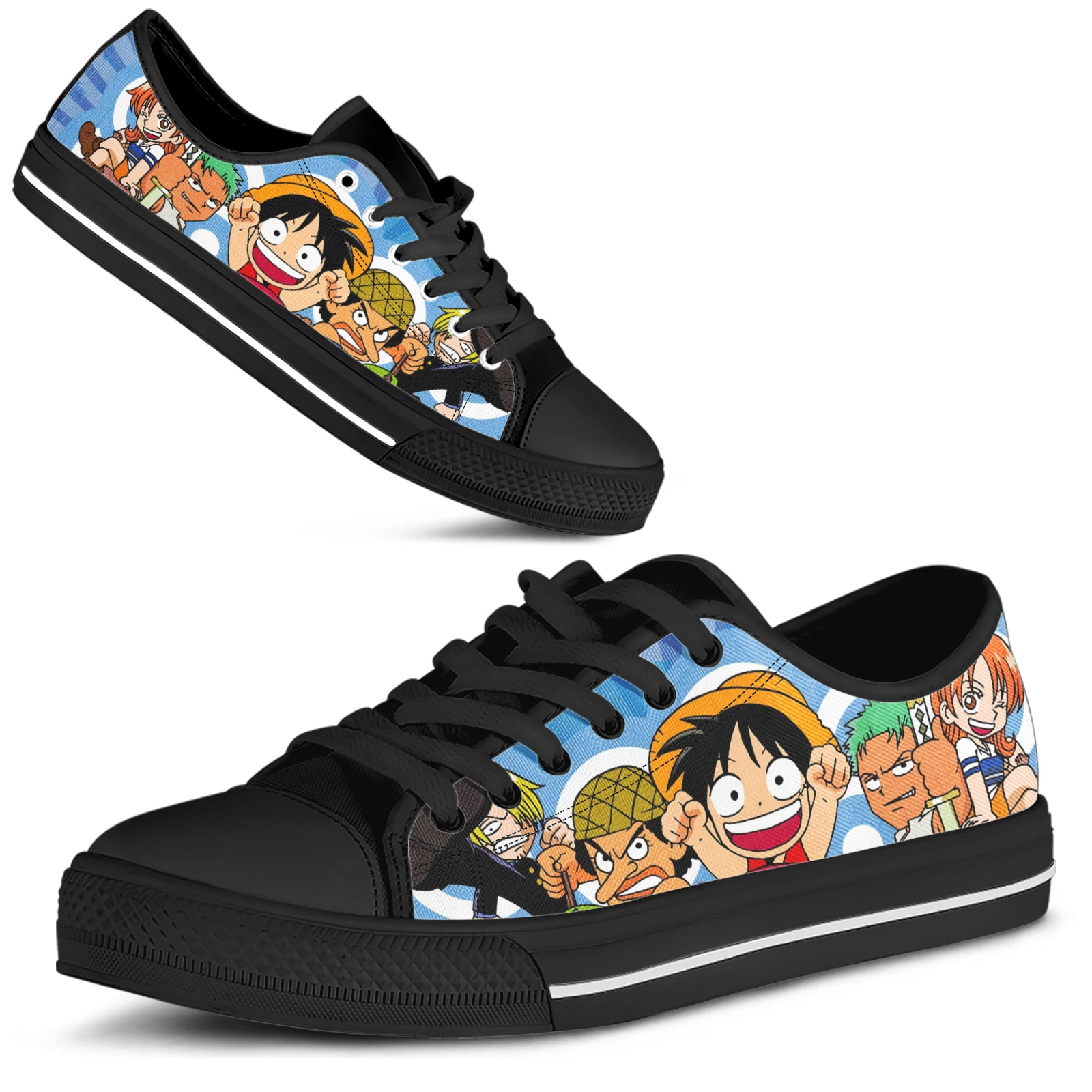 ELVISWORDS One Piece Design Shoes Comfortable Anime Print Shoes Black Cartoon Skull Print Shoes Classic Low 5 - One Piece Shoes Store