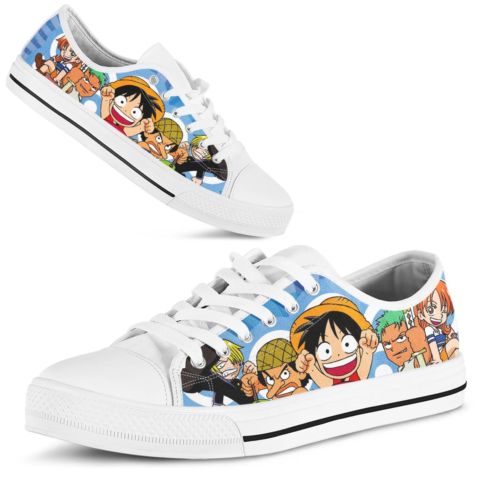 ELVISWORDS One Piece Design Shoes Comfortable Anime Print Shoes Black Cartoon Skull Print Shoes Classic Low 6 - One Piece Shoes Store
