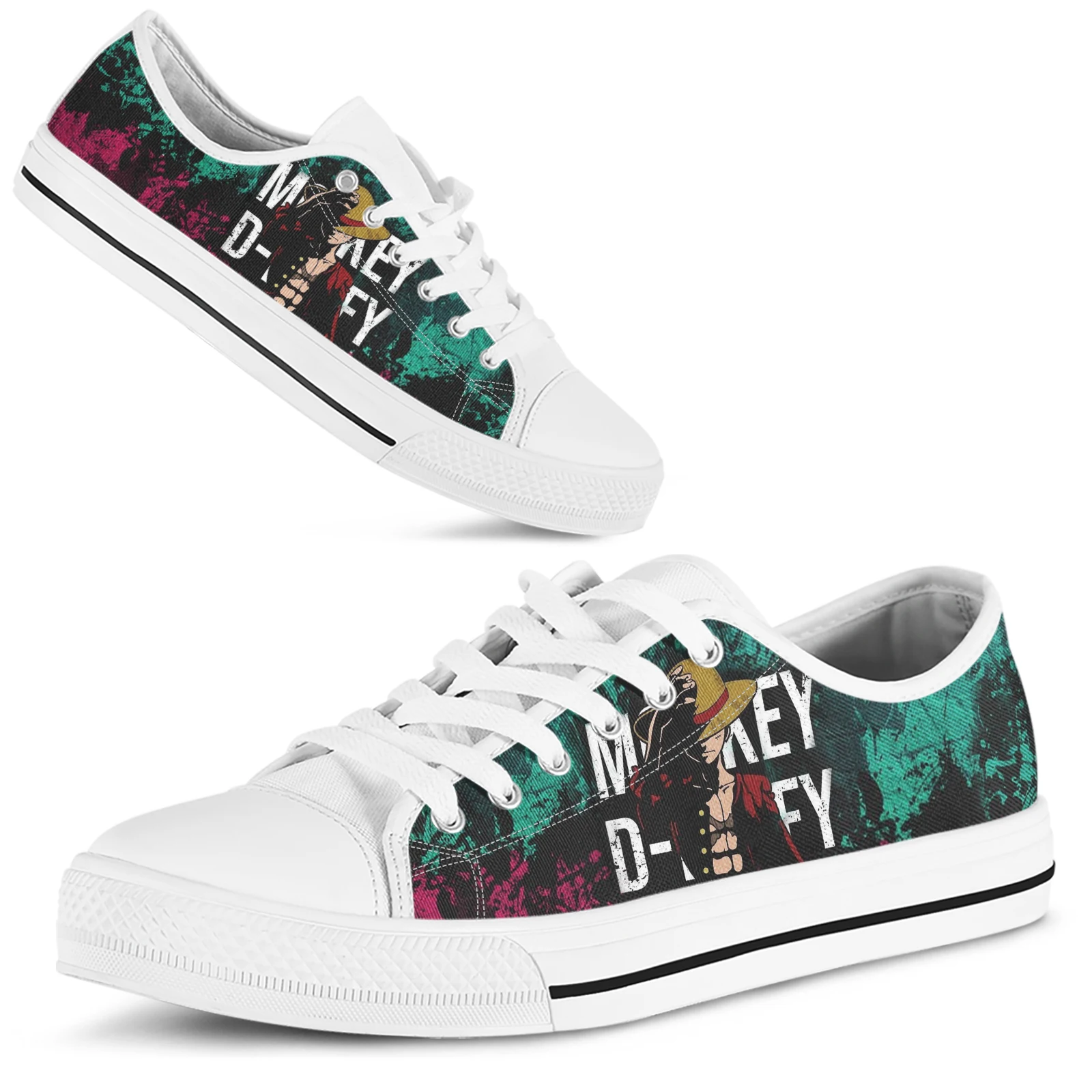 ELVISWORDS One Piece Sneakers Cartoon Anime Low top Lace up Shoes One Piece Anime Designer Brand - One Piece Shoes Store