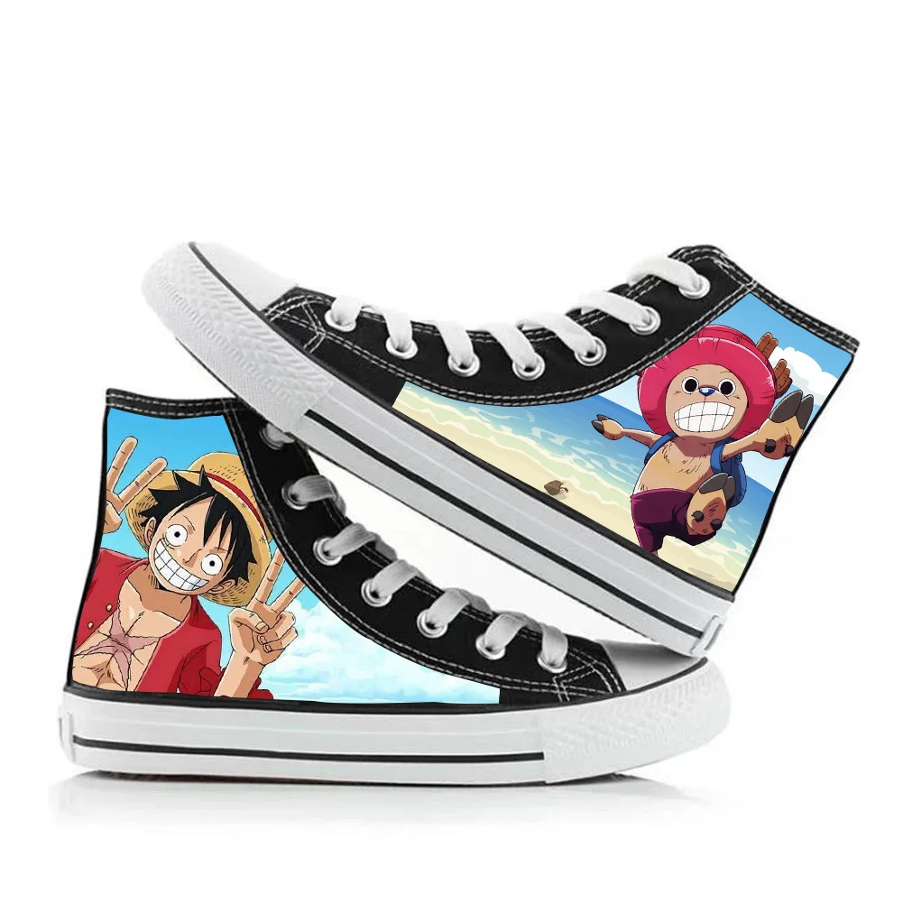 Kawaii Anime One Piece High Top Canvas Shoes Printed Cartoon Luffy Zoro Nami Chopper Flat Shoes 1 - One Piece Shoes