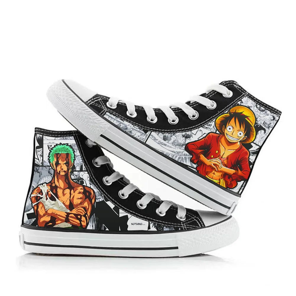Kawaii Anime One Piece High Top Canvas Shoes Printed Cartoon Luffy Zoro Nami Chopper Flat Shoes 5 - One Piece Shoes Store