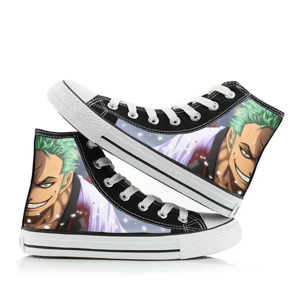 Kawaii Anime One Piece High Top Canvas Shoes Printed Cartoon Luffy Zoro Nami Chopper Flat Shoes - One Piece Shoes Store