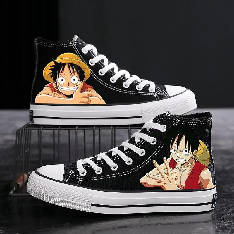 New Anime One Piece Canvas Sneakers Casual Shoes Unisex Cartoon Luffy Roronoa Printing Comfortable Flat Shoes 1 - One Piece Shoes