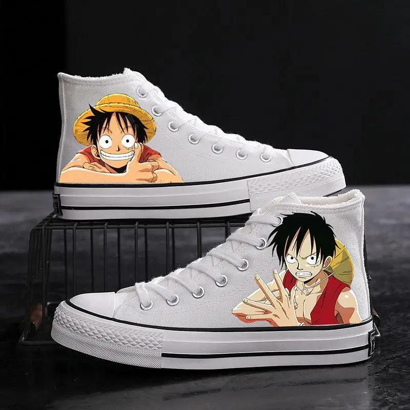 New Anime One Piece Canvas Sneakers Casual Shoes Unisex Cartoon Luffy Roronoa Printing Comfortable Flat Shoes 7 - One Piece Shoes Store