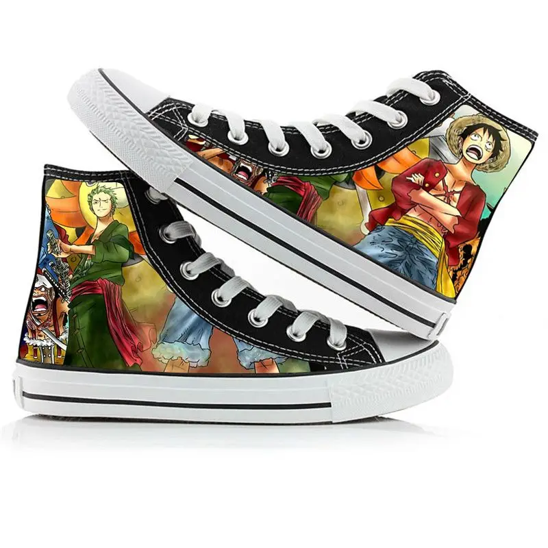 New Anime One Piece Printing High Top Canvas Shoes Sneakers Luffy Roronoa Zoro Ace Men Women 11 - One Piece Shoes Store
