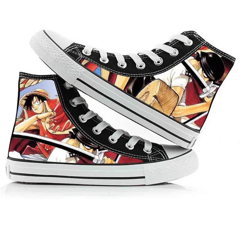 New Anime One Piece Printing High Top Canvas Shoes Sneakers Luffy Roronoa Zoro Ace Men Women 12 - One Piece Shoes Store