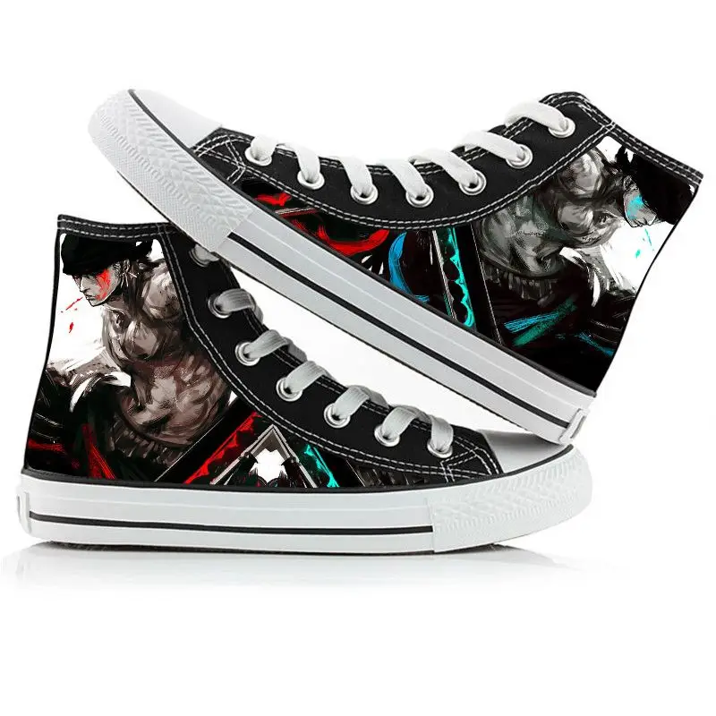 New Anime One Piece Printing High Top Canvas Shoes Sneakers Luffy Roronoa Zoro Ace Men Women 13 - One Piece Shoes Store