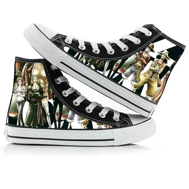 New Anime One Piece Printing High Top Canvas Shoes Sneakers Luffy Roronoa Zoro Ace Men Women 14 - One Piece Shoes Store