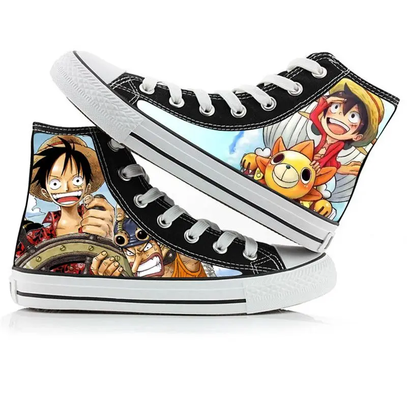 New Anime One Piece Printing High Top Canvas Shoes Sneakers Luffy Roronoa Zoro Ace Men Women 16 - One Piece Shoes Store