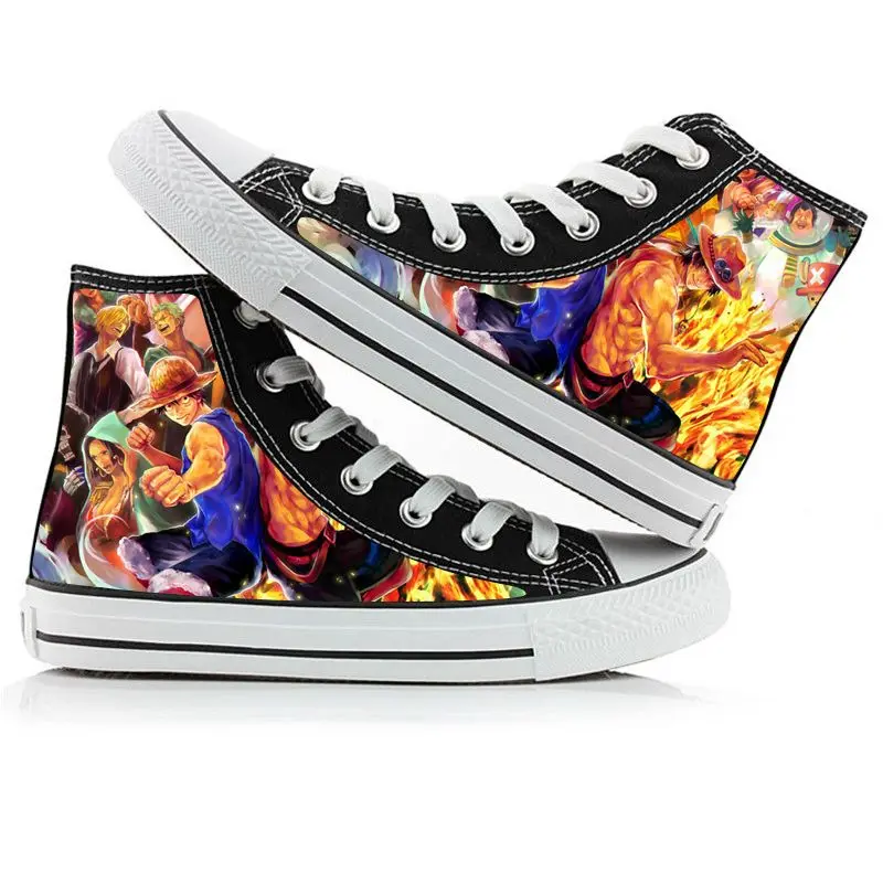 New Anime One Piece Printing High Top Canvas Shoes Sneakers Luffy Roronoa Zoro Ace Men Women 9 - One Piece Shoes Store