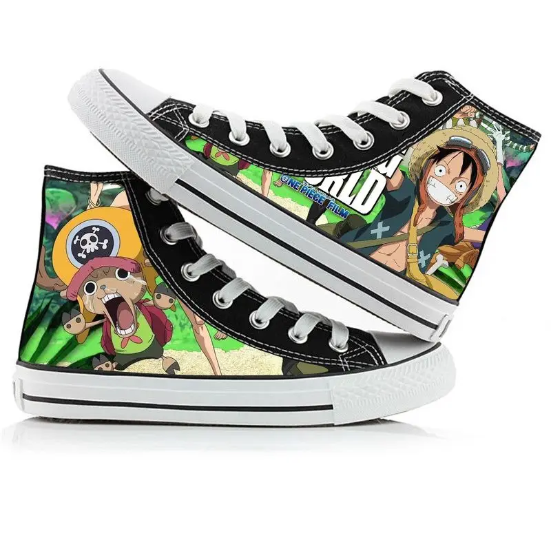 New Anime One Piece Printing High Top Canvas Shoes Sneakers Luffy Roronoa Zoro Ace Men Women - One Piece Shoes