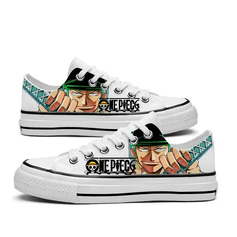 One Piece Luffy Roronoa Zoro Autumn New White Canvas Shoes Low Heel Canvas Shoes Casual Shoes 21 - One Piece Shoes Store