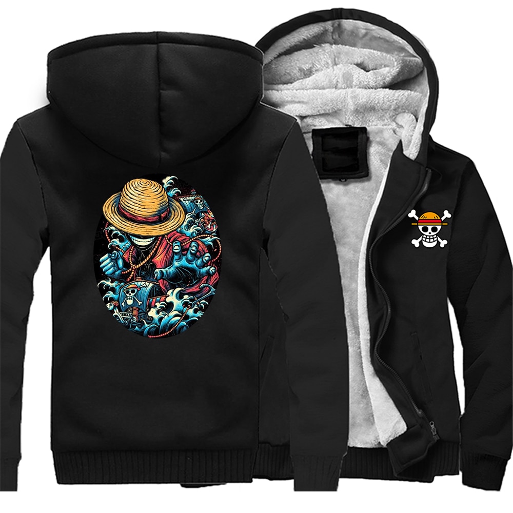 One Piece Japan Anime Luffy Fleece Men Hoodie Bomber Jackets OnePiece Harajuku Jackets Loose Streetwear Men - One Piece Shoes Store